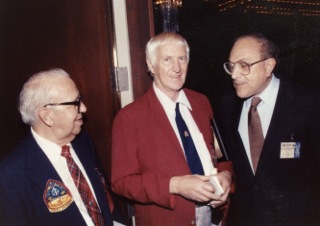 Lloyd Eshbach, left, Dave Kyle, center, and Erle Korshak at the 1988 New Orleans Worldcon. Photo by and copyright © Andrew Porter