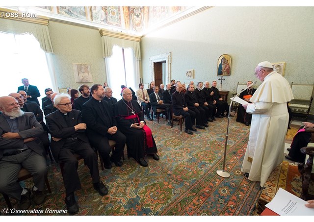 Pope Francis addresses participants in a Vatican Observatory symposium.