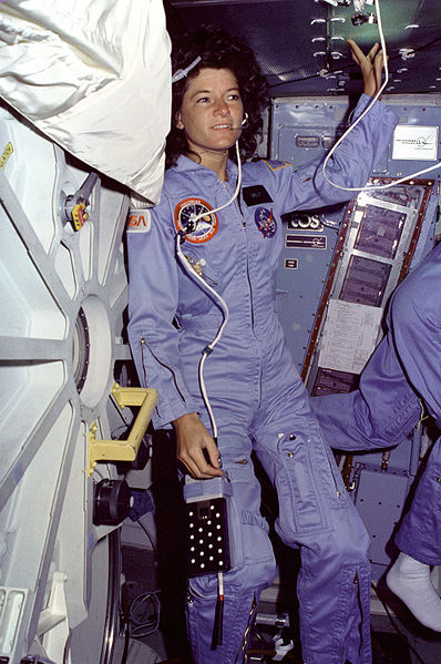 Sally Ride on the deck of Challenger during mission STS-7 in 1983.