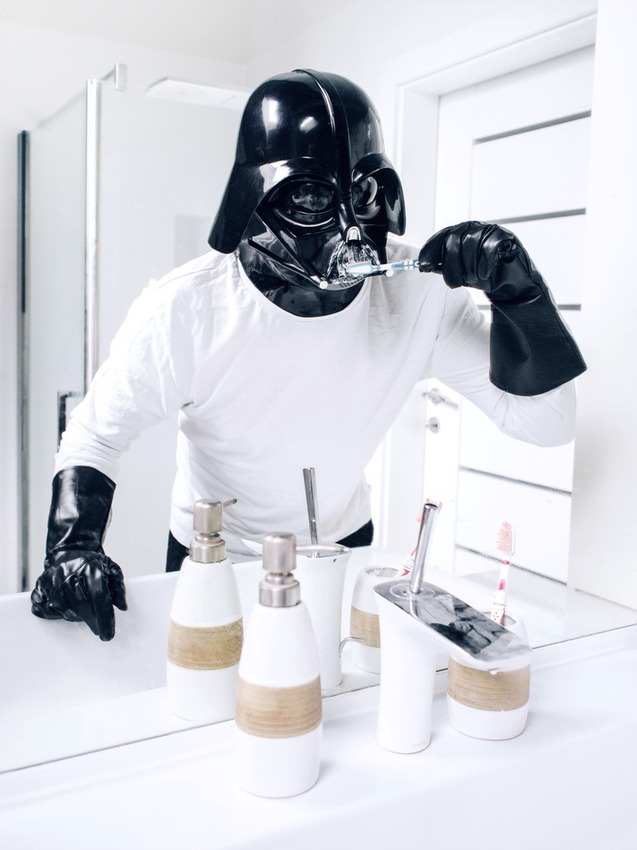 Vader brushing teeth