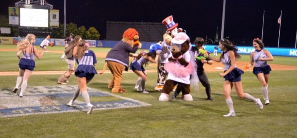 Cheerleaders reenact “Red's wedding” during the Staten Island Direwolves game August 8. (Photo by Bill Lyons.)