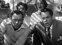 A screenshot from the Invasion of the Body Snatchers trailer shows (clockwise from top right) Carolyn Jones as Teddy, Kevin McCarthy as Dr. Miles Bennell, King Donovan as Jack Belicec, and Dana Wynter as Becky Driscoll.