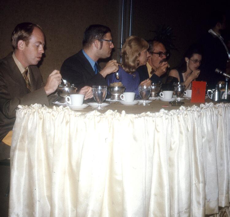 L.A.Con banquet. Milt Stevens, Fred Patten, Carol Pohl, Frederik Pohl, Dian Crayne.  From the collection of Len & June Moffatt.