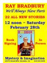 Poster for Ray Bradbury signing at Mystery and Imagination Feb. 28