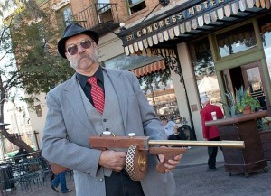 Gary Hayes with his steampunk machine gun during Dillinger Days. Photo by Ana Ramirez