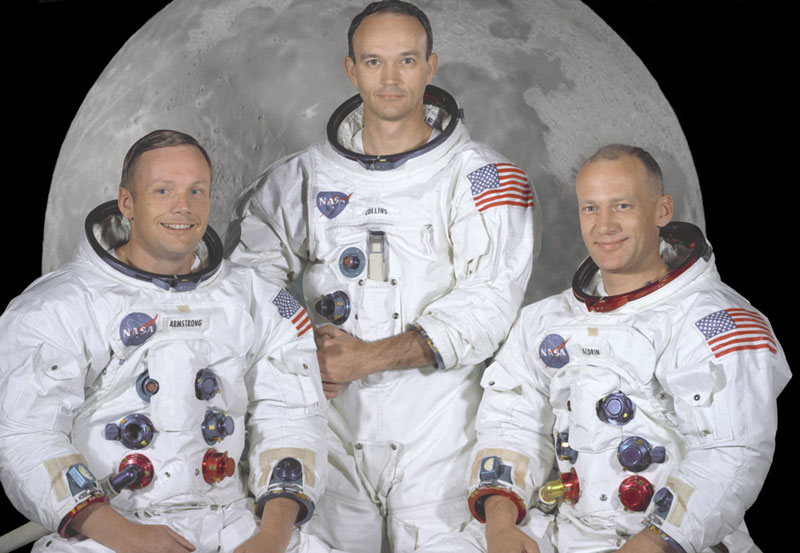   Apollo 11 astronauts Neil Armstrong, Michael Collins, and Buzz Aldrin.