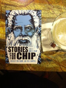 Beer and a book on the bar at Readercon.