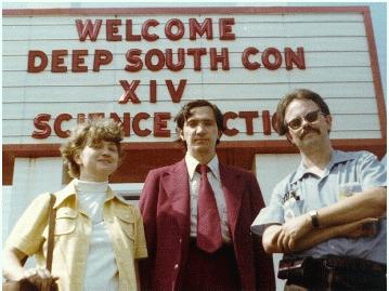 Binker, Steve Hughes, and Ned Brooks at the 1976 DeepSouthCon.