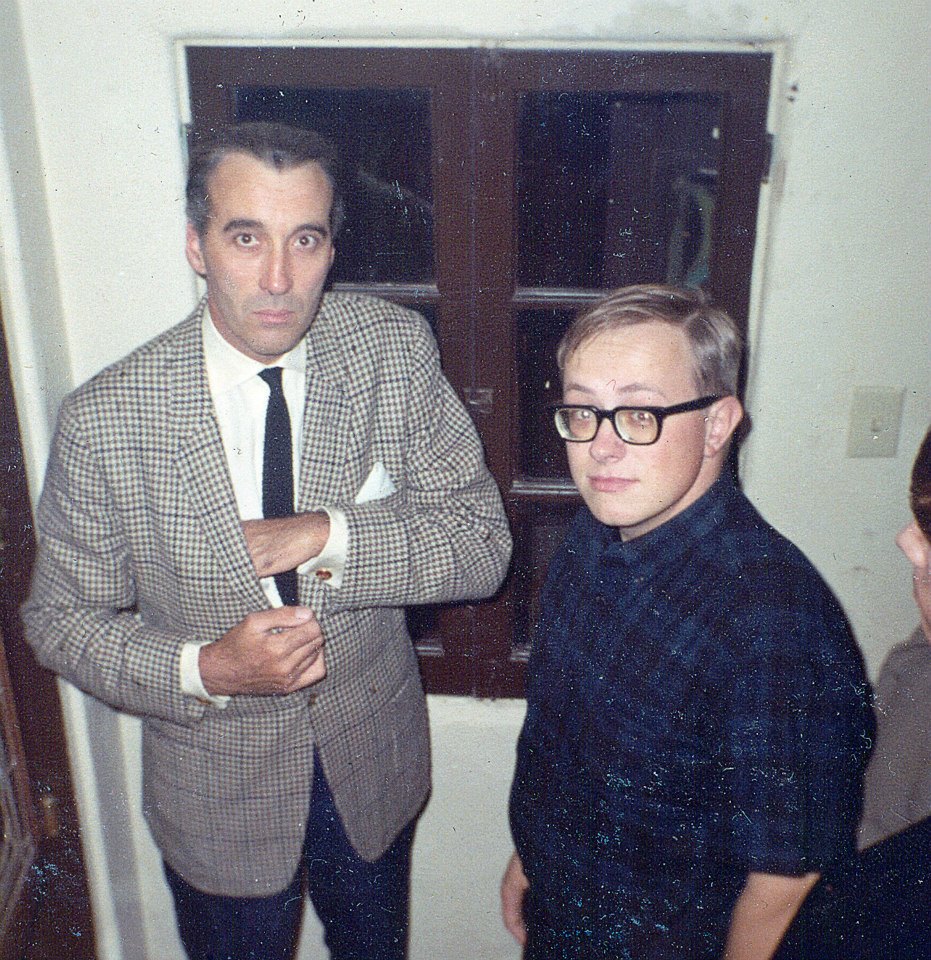 Christopher Lee and  Bill Warren in late 1960s, in home theater of Milt Larsen.