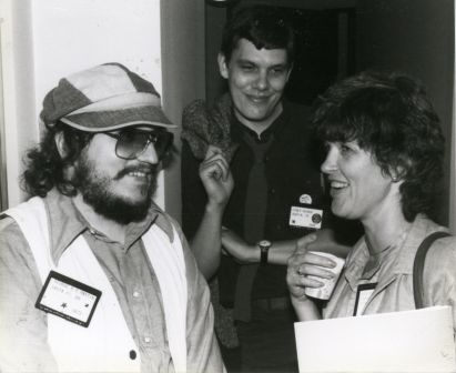 George R. R. Martin, Lewis Shiner and Alice K. Turner at the 1982 Worldcon. Photo by and copyright © Andrew Porter.