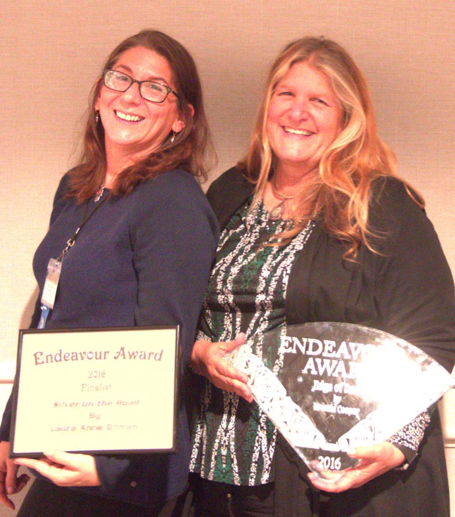 Left: Laura Anne Gilman, 2016 Endeavour Award Finalist. Right: Brenda Cooper, 2016 Endeavour Award Winner. Photo by James Fiscus.. 
