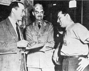 Robert Heinlein, L. Sprague de Camp, and Isaac Asimov, Philadelphia Navy Yard, 1944