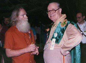 Rusty Hevelin (left) and Forrest J Ackerman (right) at Noreascon 3. Photo by Robert Sneddon from Fanac.org site.