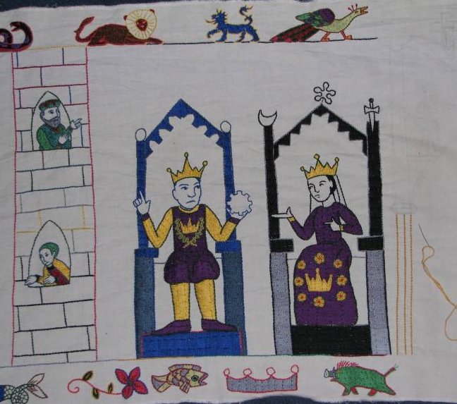 The first King and Queen of the SCA's East Kingdom, from the Bomticc Tapestry.