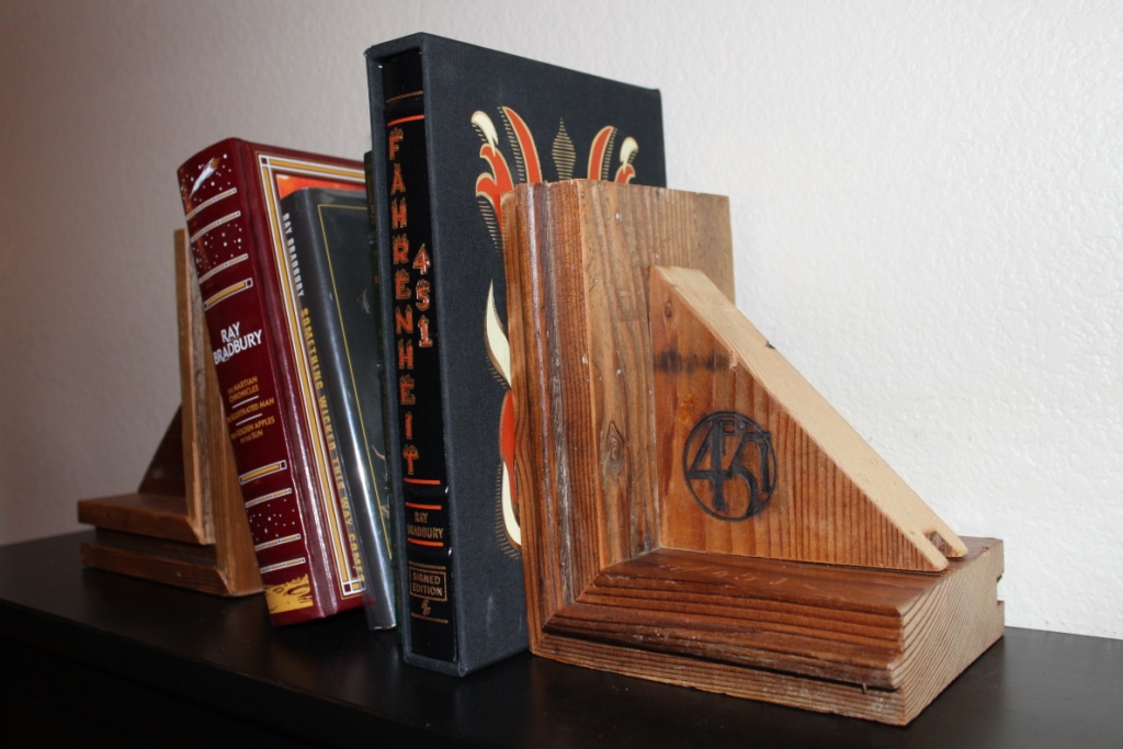 Part of Tarpinian's Bradbury collection nestled between two 451 bookends.