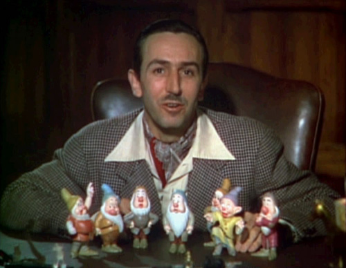 Walt Disney introduces each of the Seven Dwarfs in a scene from the original 1937 Snow White and the Seven Dwarfs theatrical trailer.