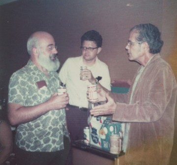 Art Widner, Poul Anderson and Charles Burbee at the 1974 Westercon. Photo by Dik Daniels.