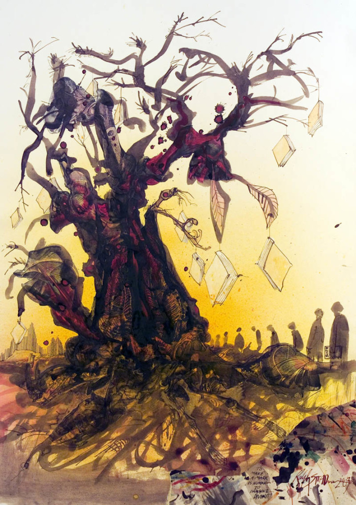 Ralph Steadman art for Fahrenheit 451.
