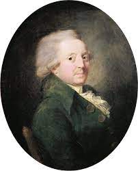 A historical portrait of a middle-aged Marquis de Condorcet in a white powdered wig, ruffled neck tie, and green velvet coat.
