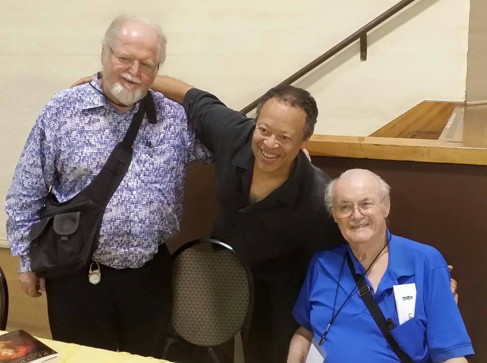 Larry Niven, Steve Barnes and Jerry Pournelle at the LA Vintage Paperback Show on Sunday, March 22. Photo by Alex Pournelle. Used by permission.