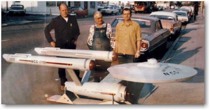 Enterprise model makers Richard C. Datin, Jr. Mel Keys, and Vernon Sion. (Not shown, Volmer Jensen.)