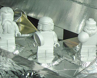 The three actual LEGO minifigures of Jupiter, Juno and Galileo on the Juno probe as seen before launch. (NASA/JPL-Caltech/LEGO)